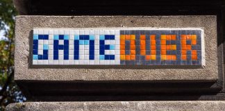 Action 24/7 in Tennessee now operating 0/0 Game over written in mosaic tiles
