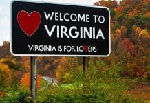 A Virginia sign as a lawmaker in the state introduces an online casino bill.