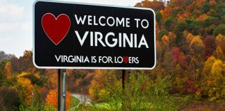 A Virginia sign as a lawmaker in the state introduces an online casino bill.