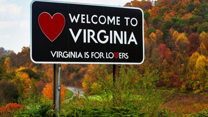 A Virginia sign as a lawmaker in the state introduces an online casino bill.