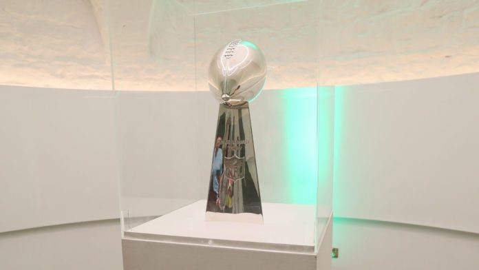 Betby-launches-new-eAmerican-Football-game-in-time-for-Super-Bowl The NFL's Vince Lombardi Trophy on display ahead of Super Bowl LX
