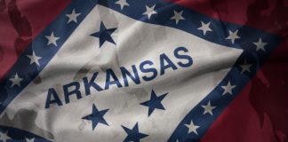 Arkansas flag as DraftKings and FanDuel launch online sports betting in the state.