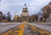 Road road leading to the Illinois State Capitol Building in Springfield, Ill.