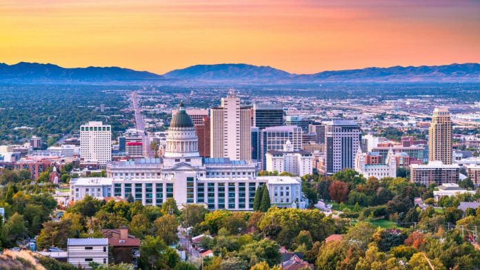 Kalshi-pre-emptively-sues-Utah-after-state-calls-out-prediction-markets The skyline of Salt Lake City with the Utah State Capitol building in the foreground