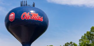 Mississippi water tower as the state's House passes an online sports betting bill.