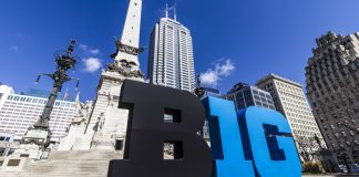 NCAA Big Ten athletes say it’s time to shut the door on prop betting The Big Ten logo displayed on a sign in Indianapolis