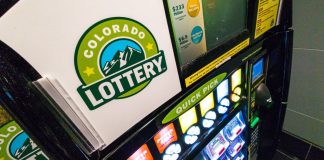 A Colorado Lottery sign in a retail store
