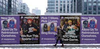PrizePicks logos as the company reenters New York.