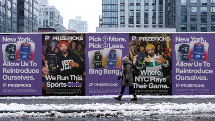 PrizePicks logos as the company reenters New York.