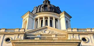 South Dakota capitol as a state senate committee passes an online sports betting bill.