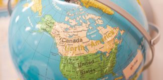 North America on a globe as Sportradar shares integrity data for the region.