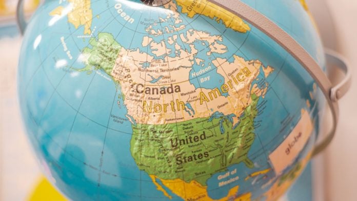 North America on a globe as Sportradar shares integrity data for the region.