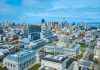Aerial view of San Francisco government and court buildings
