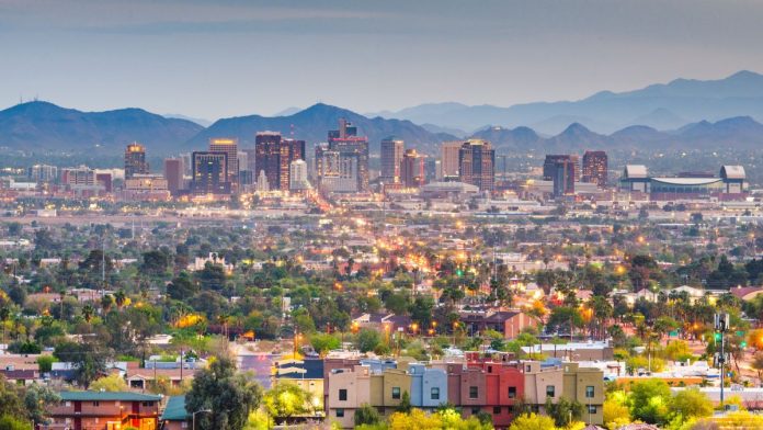 A distant view of downtown Phoenix, Arizona
