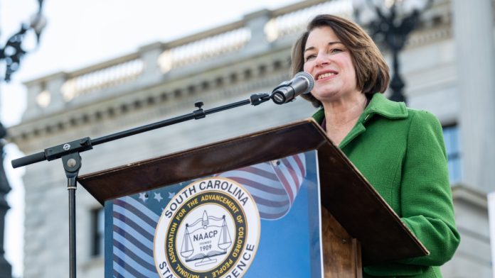 Klobuchar-Bill-Block-Gov-Officials-Prediction-Markets Amy Klobuchar, who filed a bill related to government officials and prediction markets.