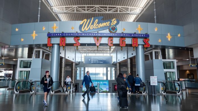 Las-Vegas-tourism-agency-approves-3.5M-plan-to-attract-Canadian-visitors Signage at Harry Reid International Airport welcoming visitors to Las Vegas
