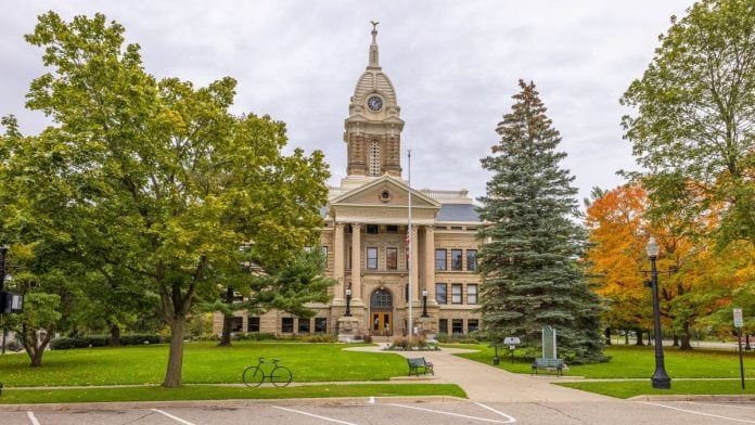 The courthouse in Ingham County where Michigan has sued Kalshi