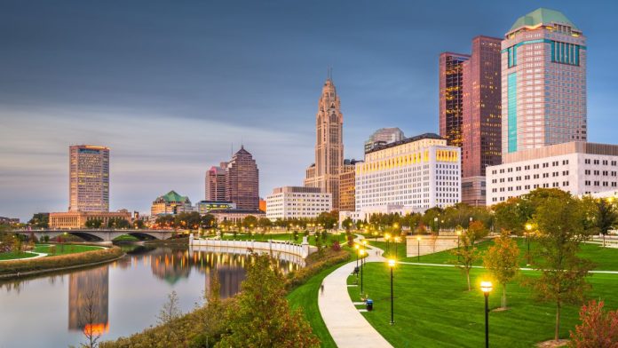 Ohio-federal-court-rejects-Kalshis-arguments-denies-preliminary-injunction Columbus, Ohio skyline on the river at dusk.