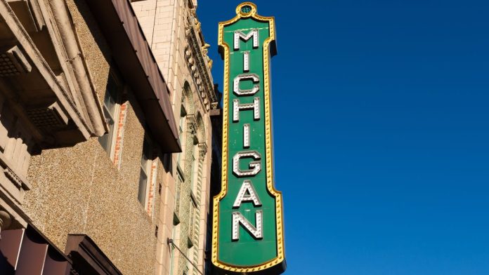 Prediction-Markets-Weekly-Shots-fly-in-all-directions-in-Michigan A Michigan sign on the Michigan Theatre in Jackson