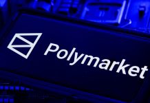 The Polymarket logo on a phone