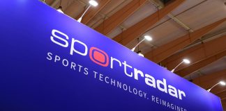 A Sportradar logo as the company launches a new online casino brand.