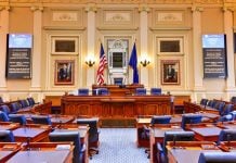The House of Delegates chamber in the Virginia State Capitol in Richmond, VA