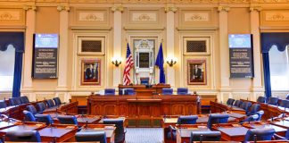 The House of Delegates chamber in the Virginia State Capitol in Richmond, VA
