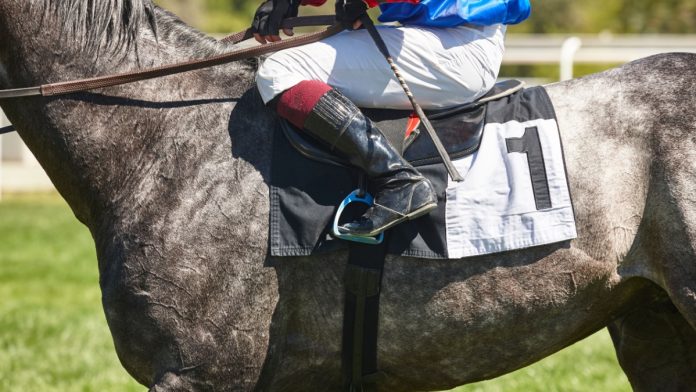 Caesars-Horse-Racing-Wyoming-West-Virginia A jockey and horse as Caesars bring its horse racing product to two new markets.