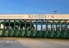 The starting gate for the Kentucky Derby stands ready on the track at Churchill Downs.