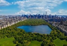 View of New York skyline and Central Park from the sky