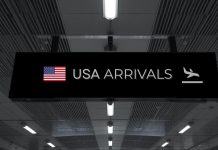 A U.S. arrivals sign at an airport