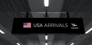 A U.S. arrivals sign at an airport