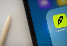 The Robinhood app logo on a phone