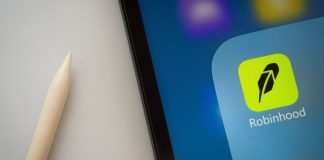 The Robinhood app logo on a phone