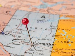Edmonton, Alberta highlighted on a map