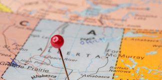 Edmonton, Alberta highlighted on a map