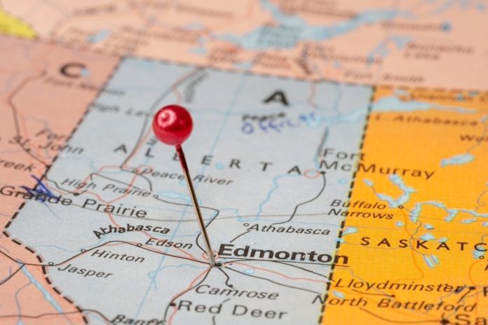 Alberta-on-the-map Edmonton, Alberta highlighted on a map