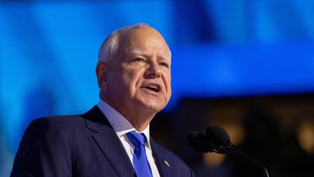 Minnesota Gov. Tim Walz, who will consider a bill to ban prediction markets.