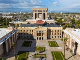 Arizona Gov. Hobbs bans insider trading on prediction markets Arizona State Capitol, State Senate and House of Representatives building in Phoenix