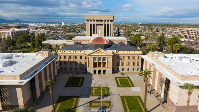 Arizona-Gov.-Hobbs-bans-insider-trading-on-prediction-markets Arizona State Capitol, State Senate and House of Representatives building in Phoenix