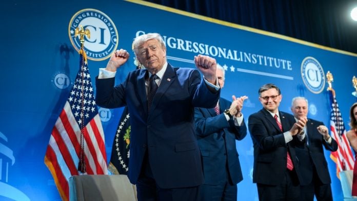 U.S. President Donald Trump dances on stage