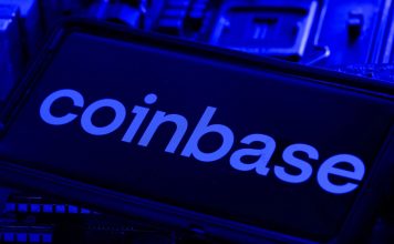 Coinbase logo as the company receives an unfavorable court ruling in Michigan.