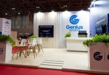 A Genius Sports booth at an SBC event
