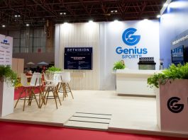 A Genius Sports booth at an SBC event