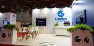A Genius Sports booth at an SBC event