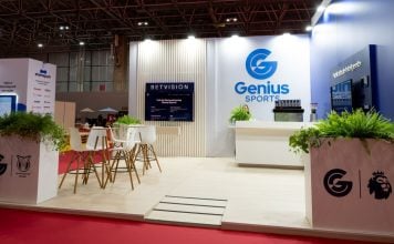 A Genius Sports booth at an SBC event
