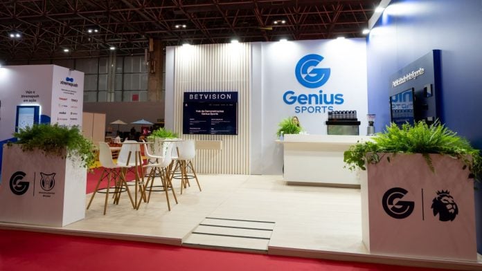 Genius-Sports-CEO-hopes-to-see-NFL-strike-prediction-markets-partnerships A Genius Sports booth at an SBC event
