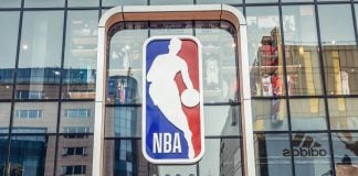 The NBA logo on a storefront