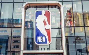 The NBA logo on a storefront